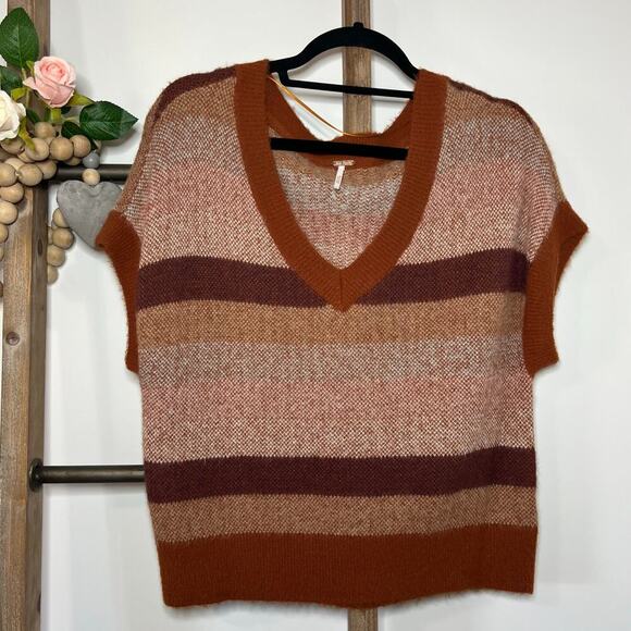 Free People Through The Motions Brown Striped Vest Sweater Size XS - Picture 2 of 8